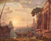Claude Lorrain Hafen beim Sonnenuntergang oil painting